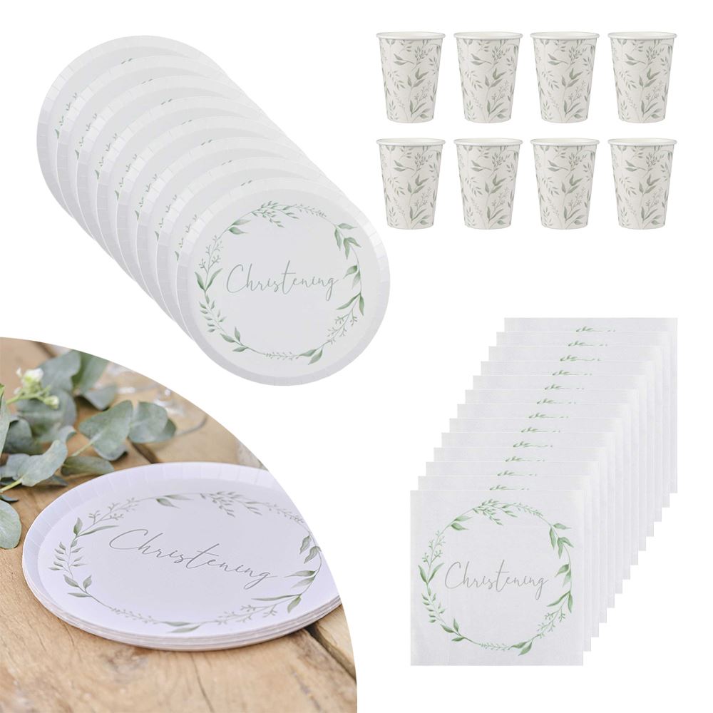 christening-party-pack-for-8-plates-cups-and-napkins|LLCHRISTENINGPP|Luck and Luck| 1