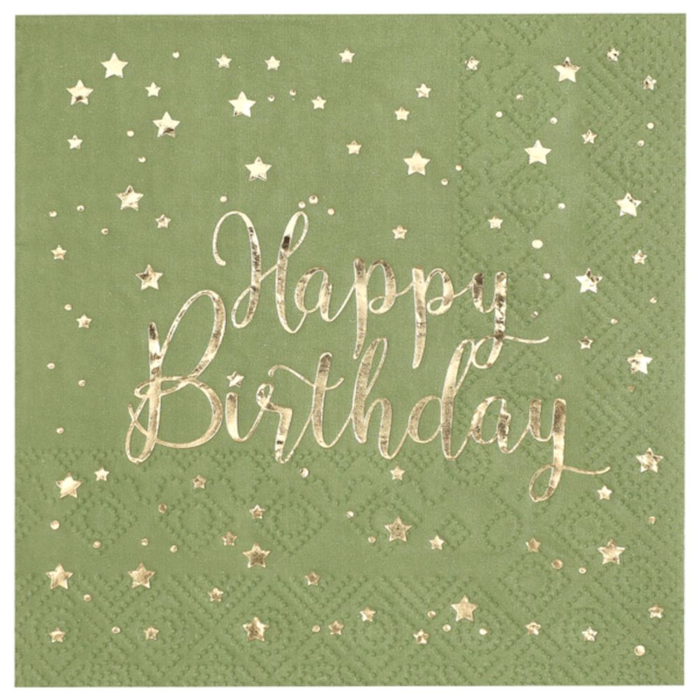 olive-green-canape-happy-birthday-paper-party-napkins-x-20|674700000103|Luck and Luck| 1