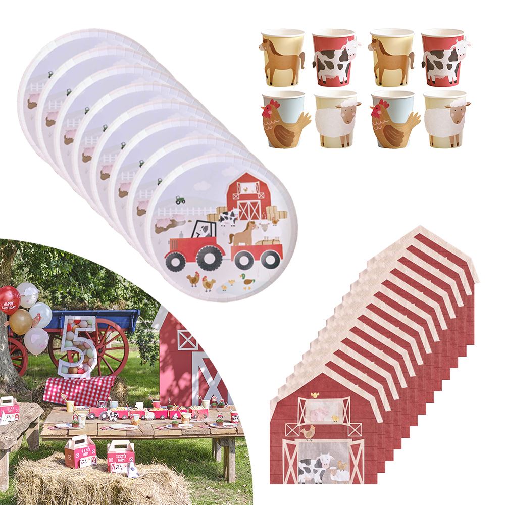 farmyard-party-pack-plates-cups-napkins-birthday-party-for-8|LLFARMYARDPP|Luck and Luck| 1