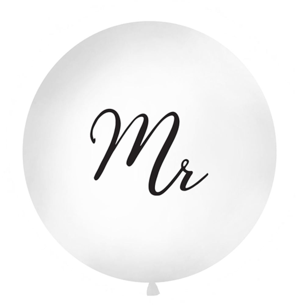 white-with-black-lettering-mr-giant-wedding-balloon|OLBON12D-008|Luck and Luck|2