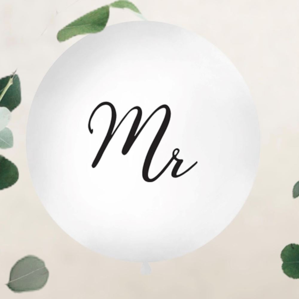 white-with-black-lettering-mr-giant-wedding-balloon|OLBON12D-008|Luck and Luck| 1