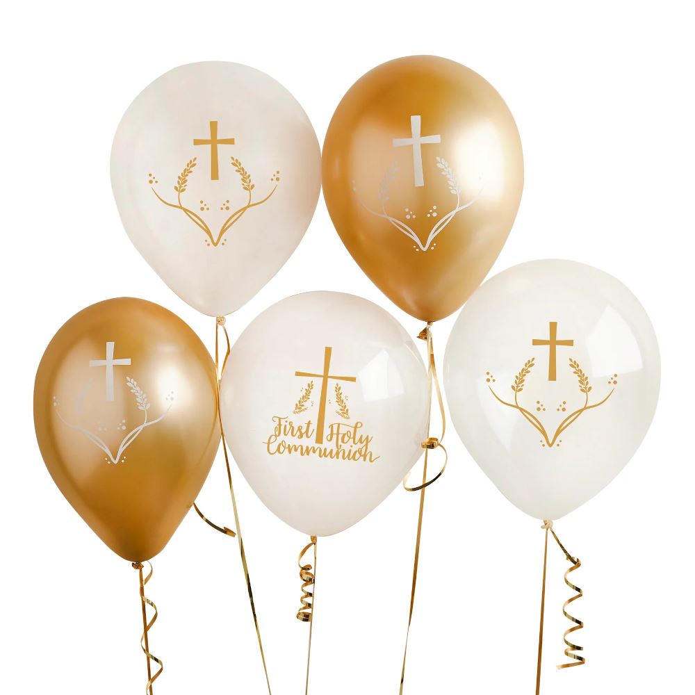 gold-first-holy-communion-balloons-x-5-decoration|COM005|Luck and Luck|2