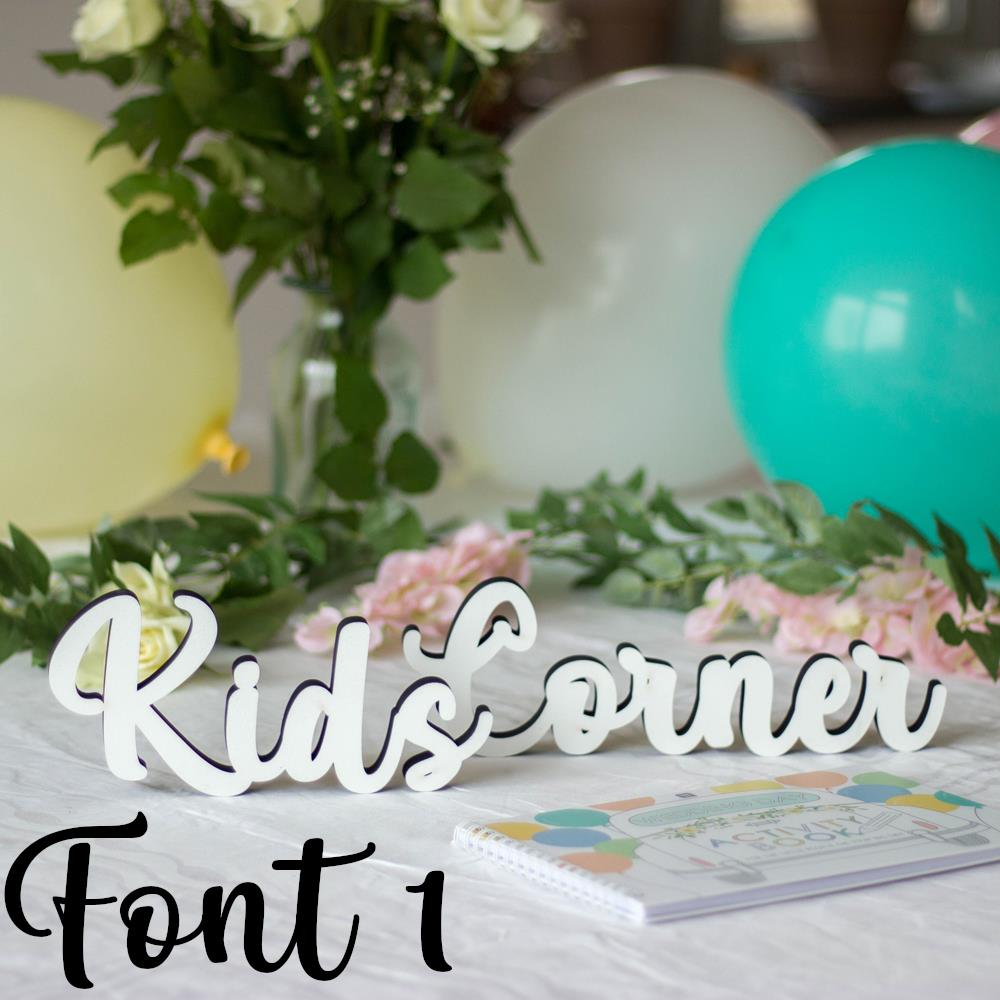 white-kids-corner-wooden-table-sign-wedding-party-event-font-1|LLWWKCMF1|Luck and Luck| 1