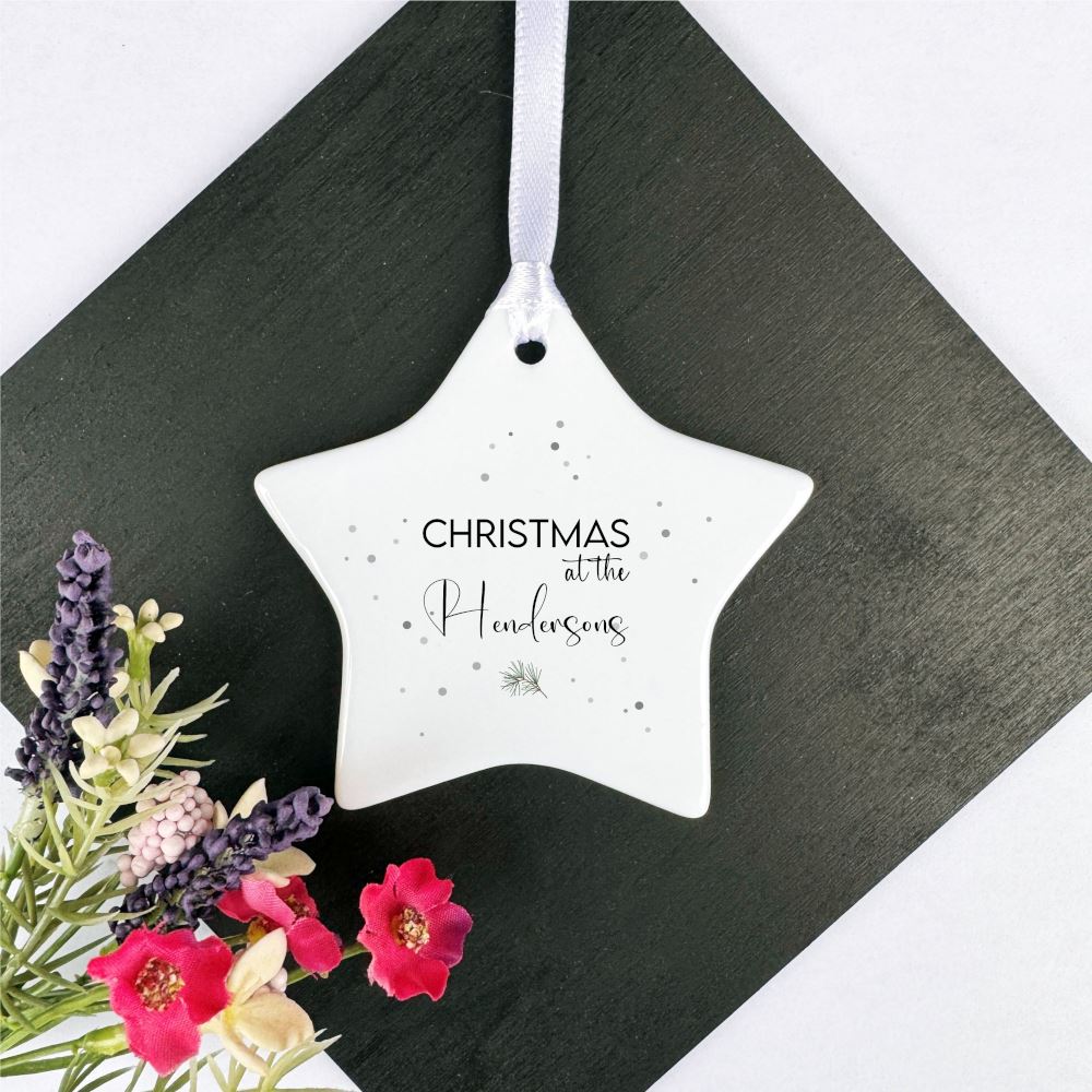personalised-hanging-porcelain-star-christmas-at-family-name-d1|LLUVPORCSD4|Luck and Luck| 1