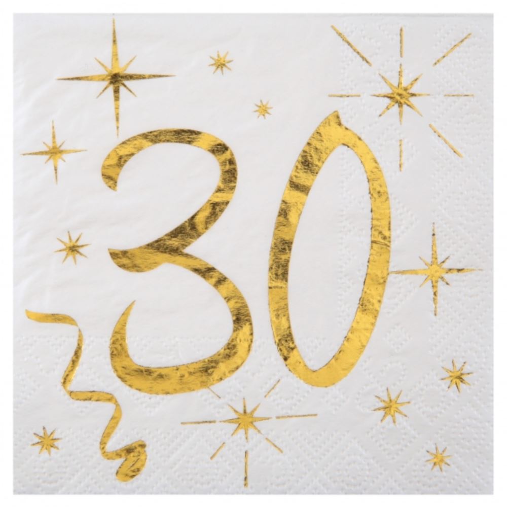 white-and-gold-30th-party-pack-with-plates-napkins-and-cups|LLGOLD30PP|Luck and Luck| 4
