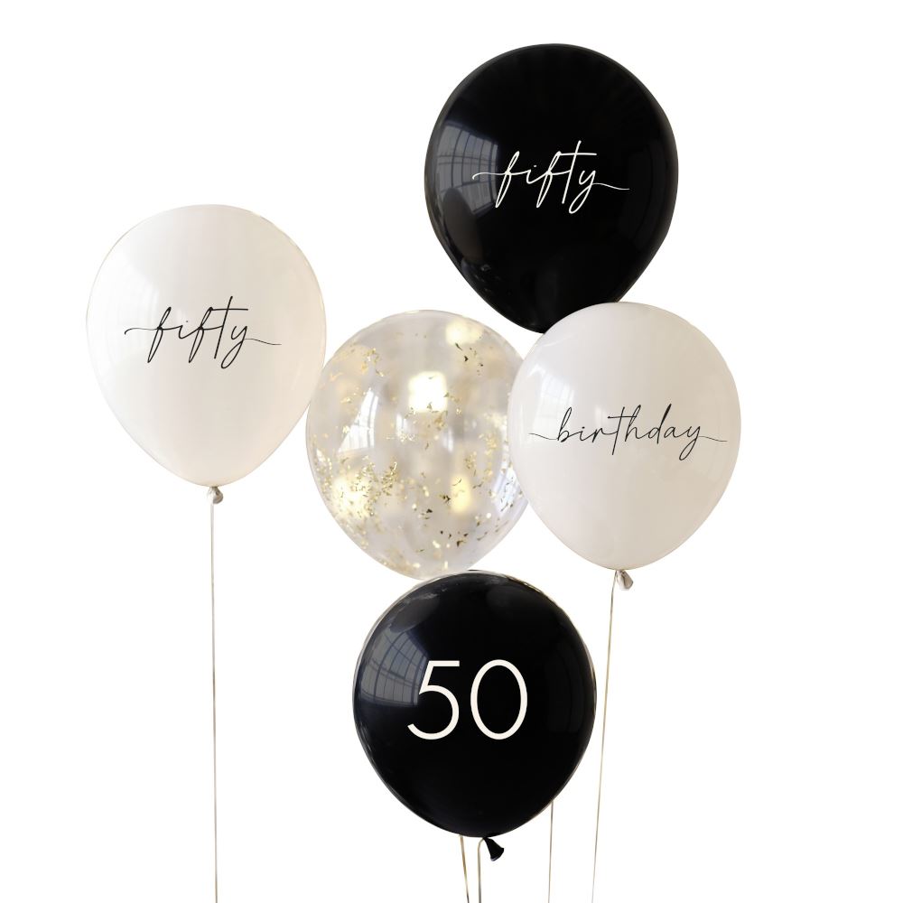 50th-birthday-party-balloon-bundle-black-nude-cream-and-gold-x-5|CN-111|Luck and Luck| 3