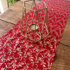 red-and-gold-muslin-vine-flowers-material-table-runner-28cm-x-3m|94195|Luck and Luck| 1