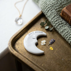 Mini Porcelain Moon Token with Sweet Dreams Message, White Keepsake Gift Idea