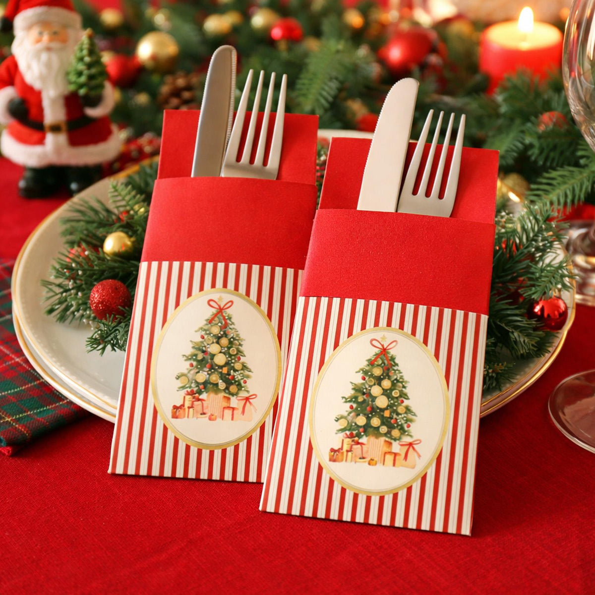 Red Christmas Cutlery Holder for Festive Table Settings and Holiday Dining Decor