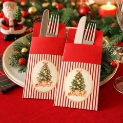 Red Christmas Cutlery Holder for Festive Table Settings and Holiday Dining Decor