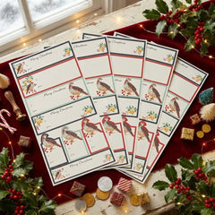 Partridge Pear Christmas Gift Label Stickers Cream Red Festive Gift Wrap Set of 40