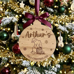 Personalised Winnie The Pooh Baby's First Christmas Wooden Bauble Tree Decoration