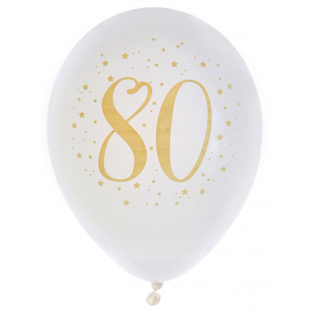 white-and-gold-age-80-balloons-x-8-80th-birthday-party|6571 0000 0080|Luck and Luck| 1