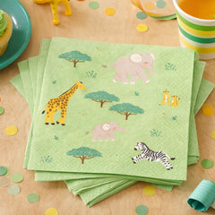 Safari Paper Napkins Kids Party Tableware (Pack of 12, 16.5cm)