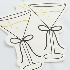 Cocktail Shaped Paper Napkins White Black Novelty Party Tableware (16 Pack, 16 cm)
