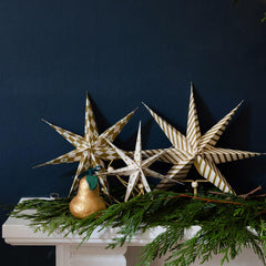 Gilded Gold Christmas Paper Hanging Stars Festive Tree Decorations Set of 3