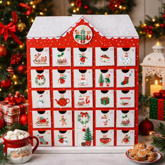 Wood Christmas Advent Calendar House Mice 25 Mini Drawers Red White Festive Decor