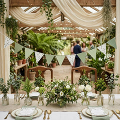 Botanical Flag Garland for Green Birthday Party Decor and Hanging Displays, 2.5 m