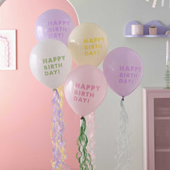 pastel-happy-birthday-balloon-bundle-with-tissue-paper-tails-x-5|PW-102 |Luck and Luck| 1