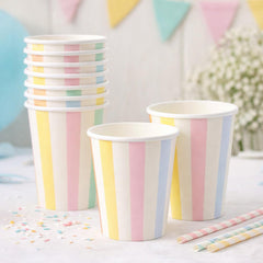 Pastel Striped Paper Party Cups Multicoloured Birthday Tableware 400 ml