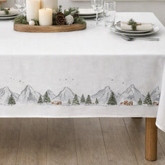 Winter Snow Scene Christmas Tablecloth for Festive Holiday Dining Table Styling 2.4m