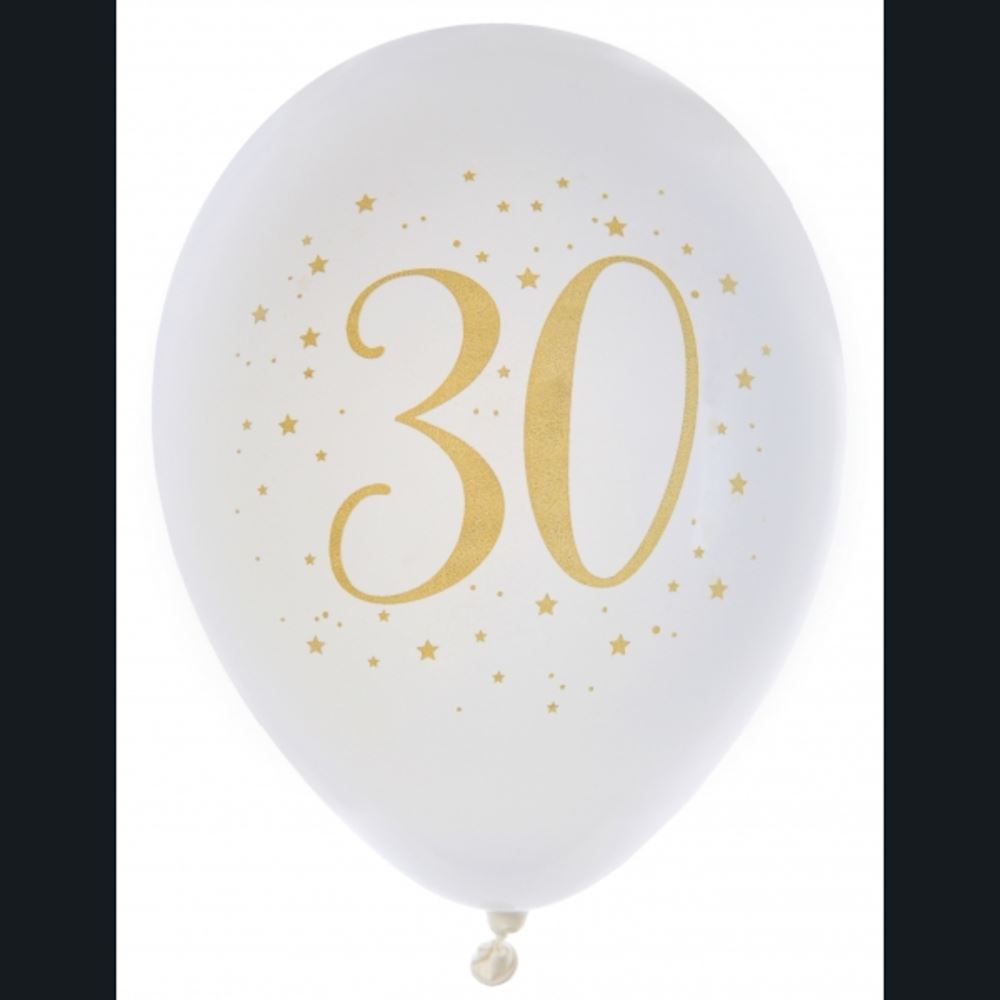 white-and-gold-age-30-party-balloons-x-8|657100000030|Luck and Luck| 1