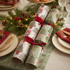 Topiary Christmas Tree Crackers Green Red Festive Party Table Decorations Set of 6