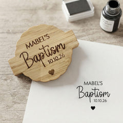 Personalised Baptism Rubber Stamp - Custom Name and Date Rustic Celebration Craft