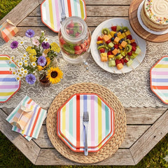 Striped Paper Party Plates Multicoloured Birthday Tableware 24.5 cm