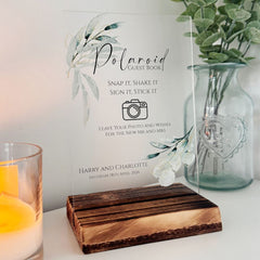 polaroid-wedding-guest-book-sign-clear-acrylic-botanical-personalised|LLUVWEDSIGND1POLCL|Luck and Luck| 1