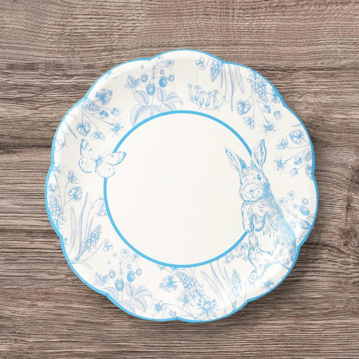 playful-pierre-rabbit-blue-and-white-scalloped-easter-paper-plates-x-10|PIERRE-PLATE-BLU|Luck and Luck| 1