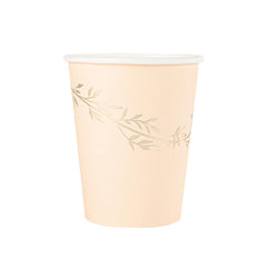 Peach Blush Gold Leaf Paper Party Paper Disposable Cups (Pack of 8, 255 ml)