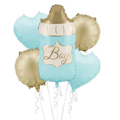 Baby Bottle Foil Balloon Set for Blue Gold Baby Showers 5 Pieces