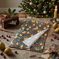 Partridge Pear Christmas Tissue Paper Blue Red Festive Gift Wrap Sheets Set of 4