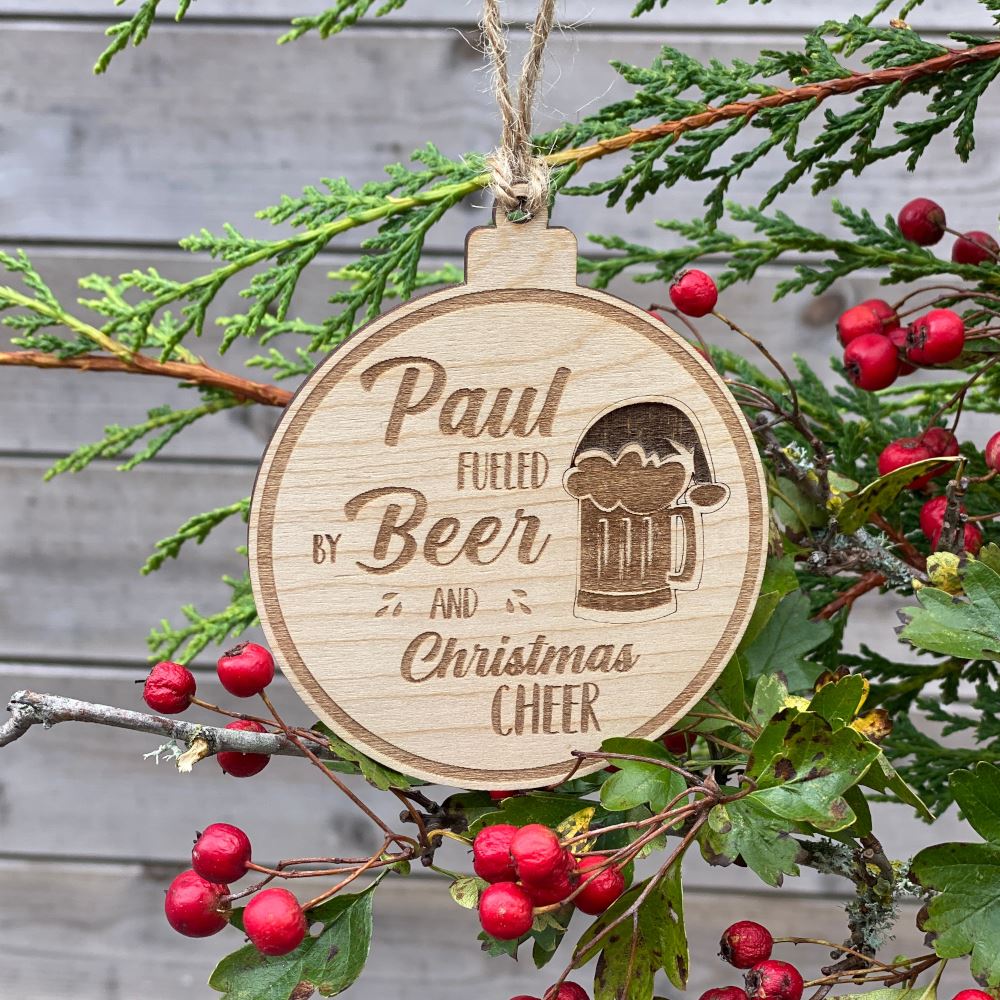 personalised-christmas-tree-wooden-decoration-beer|LLWWHANGBEER|Luck and Luck| 1