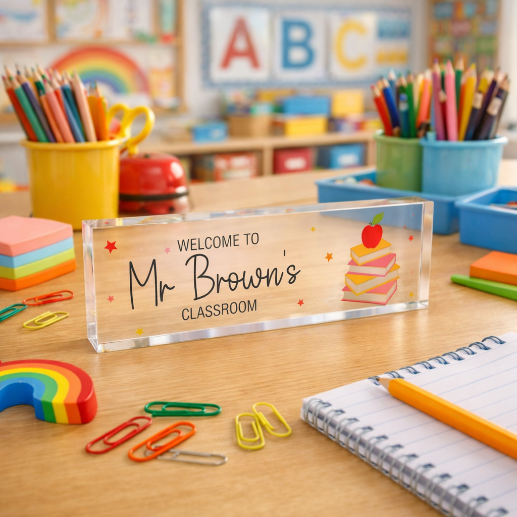 Personalised Welcome To Classroom Acrylic Block by Luck and Luck