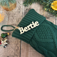 personalised-green-christmas-stocking-with-name-hanging-decoration|LLWWGSTOCKNAME|Luck and Luck| 1