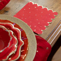 Red Gold Star Christmas Paper Napkins Scalloped 3-Ply Festive Tableware Set of 16