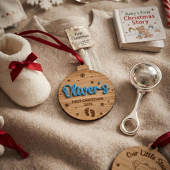 Personalised Baby's First Christmas Bauble, Oak Baby Feet Hanging Tree Ornament
