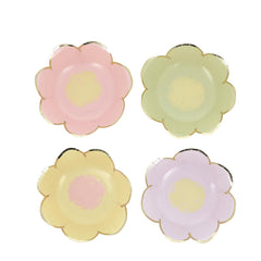Pastel Flower Paper Bowls Gold Birthday Party Tableware for Celebrations Set of 8