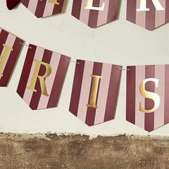 Pink Red Merry Christmas Card Banner with Velvet Bows for Festive Home Decor 2m