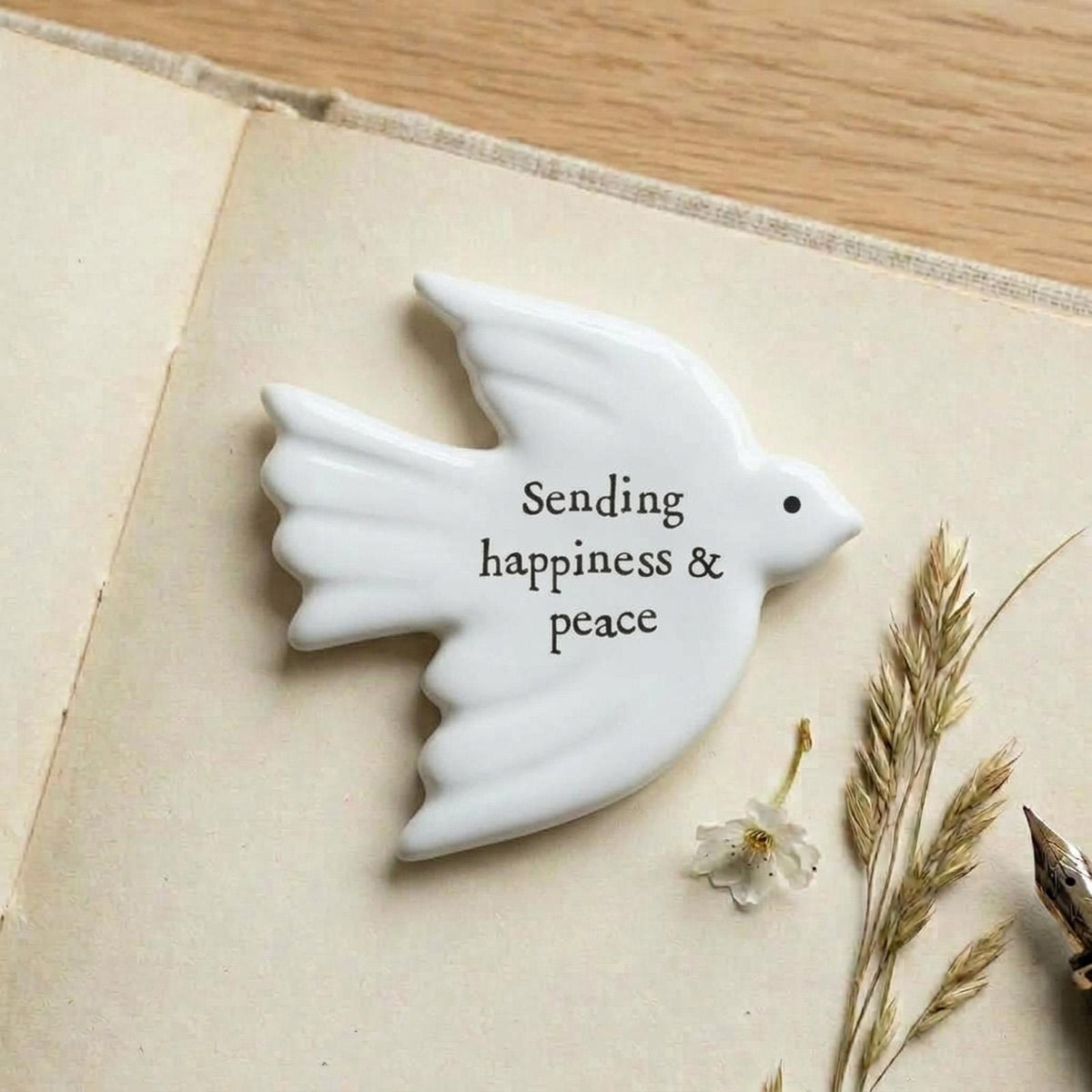 Sending Happiness & Peace Porcelain Dove Token for Meaningful Home Gift Giving