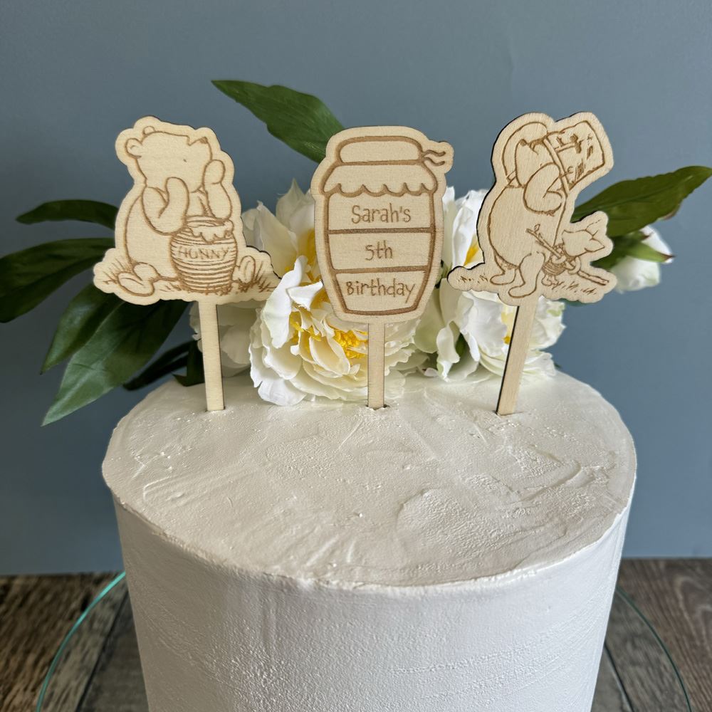 personalised-winnie-the-pooh-wooden-cake-toppers-x-3-birthday|LLWWPOOHCTX3|Luck and Luck| 1