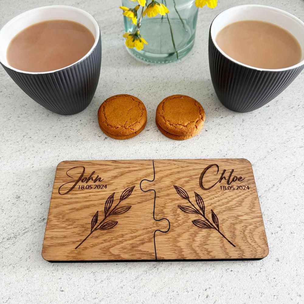 wooden-personalised-jigsaw-coasters-gift-set-of-2-leaf-design-b|LLWWJIGSAWCOASTERX2DB|Luck and Luck| 1