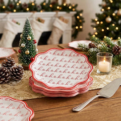 Red Hohoho Christmas Paper Plates Festive Party Tableware Decorations Set of 8