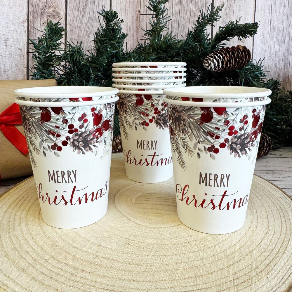 red-botanical-fir-merry-christmas-paper-cups-x-10|768400000007|Luck and Luck| 1