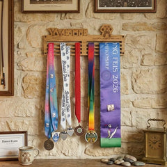 Personalised Wooden Dance Shoe Medal Holder with Name and Message Home Display