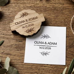 Personalised Wedding Rubber Stamp - Custom Name and Date Rustic Couples Craft