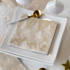 Christmas in the Snow Brown Paper Napkins for Festive Dining (Pack of 20, 12.5 cm)