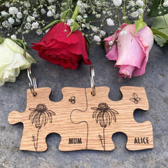 personalised-wooden-jigsaw-keyrings-flowers|LLWWJIGKEYRINGD4|Luck and Luck| 1